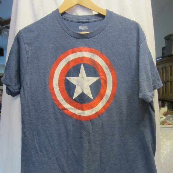 MARVEL CAPTAIN AMERICA SHIELD GRAPHIC TEE, BLUE SHIRT, LARGE - Picture 1 of 4